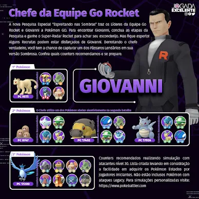 Jogada Excelente on X: Pokémon GO: Times dos Líderes da Equipe GO Rocket a  partir de 21/06 à meia-noite. Em breve posto quais são os Pokémon dos  Recrutas da Equipe GO Rocket.