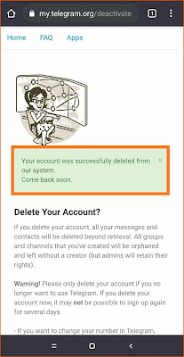 How to Deactivate Telegram Account Permanently on Android  - Your account has been successfully deleted from our system