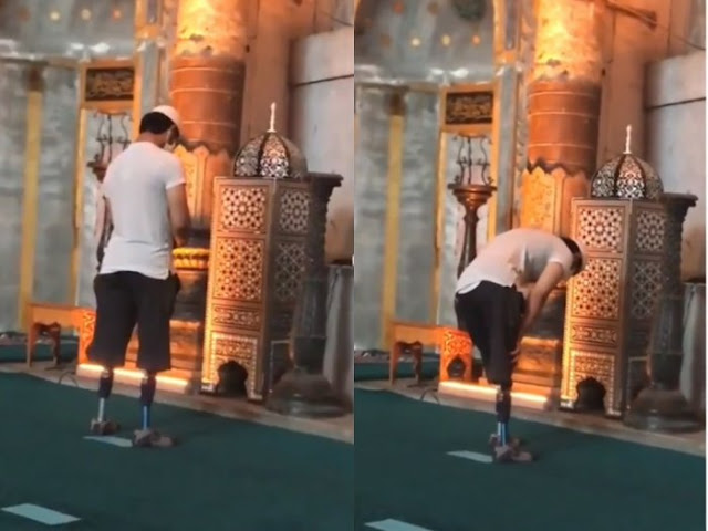 Meskipun dengan Dua Kaki Palsu, Pria ini Tetap Khusyuk Laksanakan Shalat di Masjid