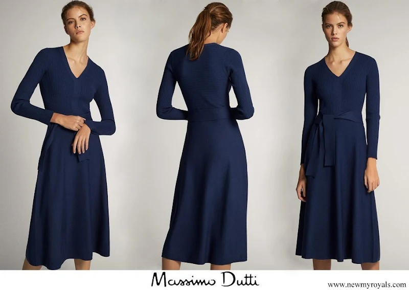 Queen Letizia wore Massimo Dutti V-neck Dress