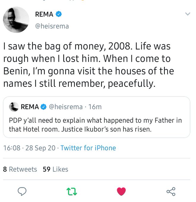 Rema Challenges PDP Over The Strange Death Of His Father 12 Years Ago