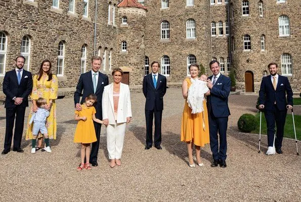 Hereditary Princess Stephanie wore a new sleeveless v-neckline crepe midi dress from Paule Ka. Princess Claire wore a new button front long dress from Zimmermann