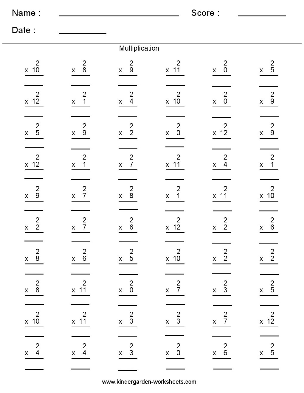 Free Printable Math Worksheets For 2nd Grade Multiplication