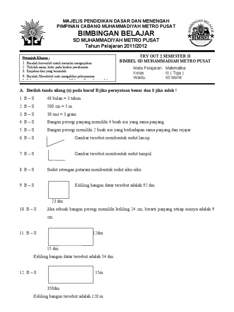 soal matematika kelas 3 sd semester 1 - wood scribd indo