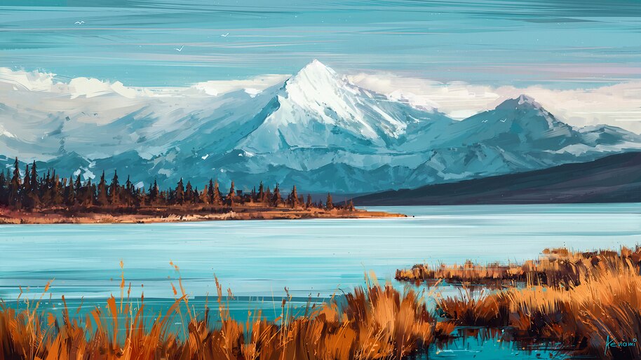 Snow Mountain Scenery Landscape Illustration Digital Art 4k
