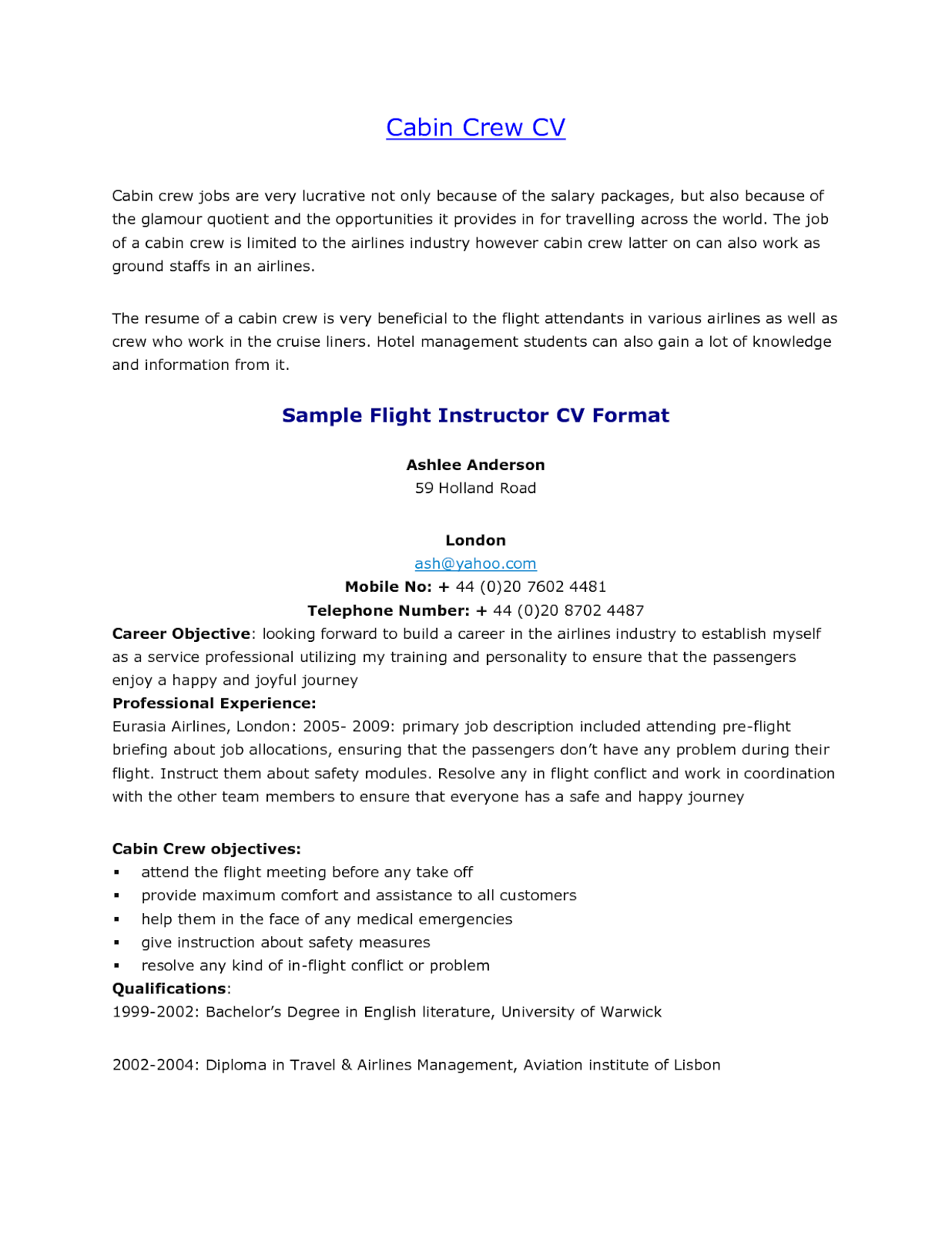 Flight Attendant Resume Examples Lebenslauf Vorlage Site