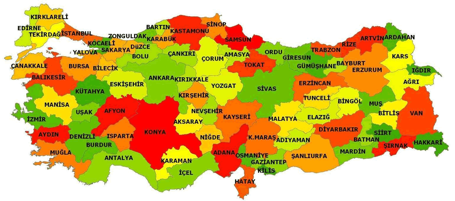 Türkiye Fiziki Haritası İller