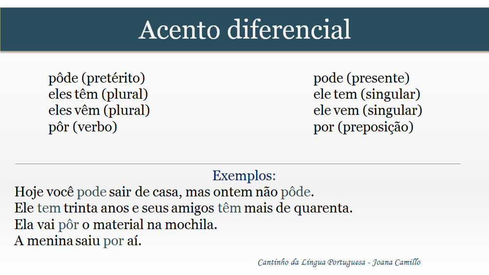 Cantinho da Língua Portuguesa Acento diferencial