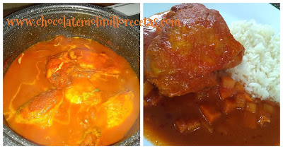 Pollo en chile rojo y tomate