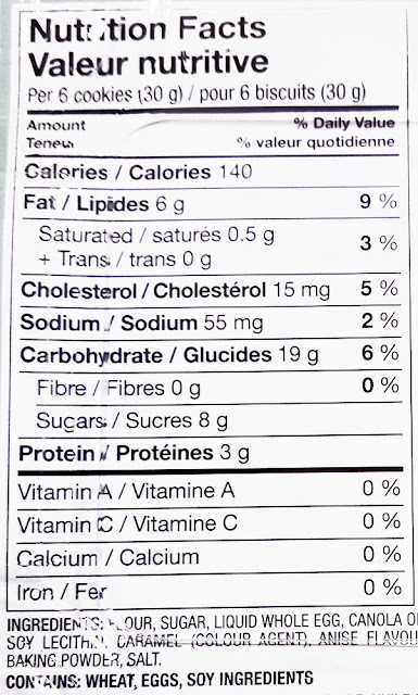 Nutritional values for store bought pizzelles.