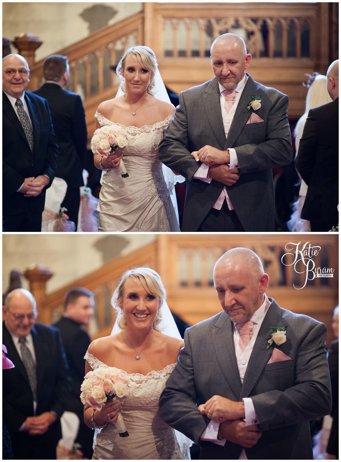 bride walking down the aisle, bride and father, matfen hall wedding, matfen wedding, northumberland wedding, katie byram photography, vintage wedding, quirky wedding photography, north east wedding, north east wedding venue, great hall matfen, event diva, by wendy, just perfect,