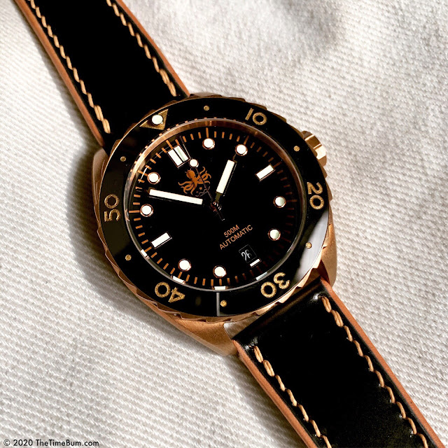 inthebagcrafts Shell Cordovan leather watch strap On Phoibos Eagle Ray bronze inthebagcrafts Shell Cordovan leather watch strap On Phoibos Eagle Ray bronze
