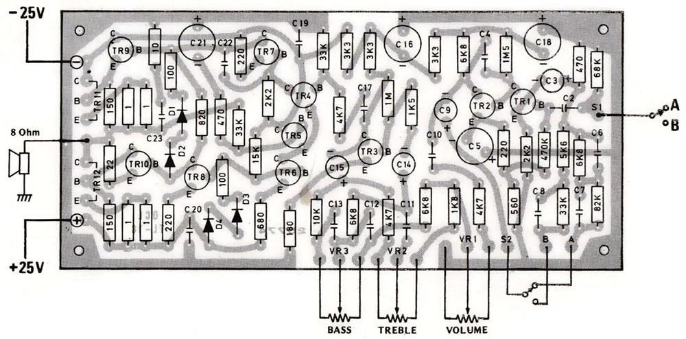 Skema Rangkaian Amplifier OCL 20 Watt Hi-Fi dengan Transistor