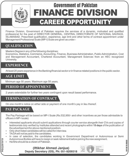 Finance Division Jobs Latest Government of Pakistan