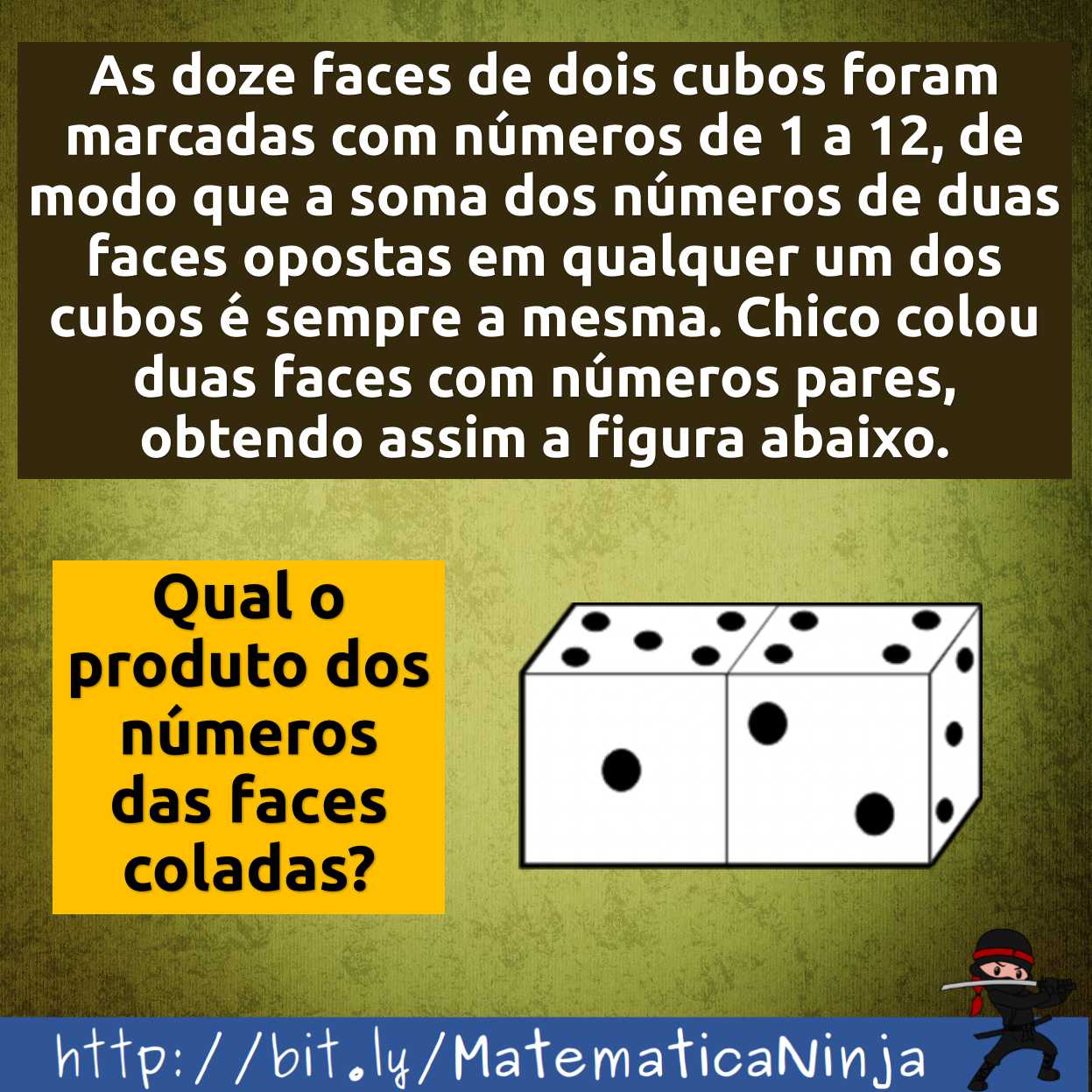 Qual o produto dos números das faces coladas. Solução