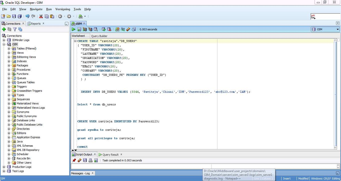 IAM IDM: OIM 11G R2 Lab 4: Provisioning User to Oracle Database