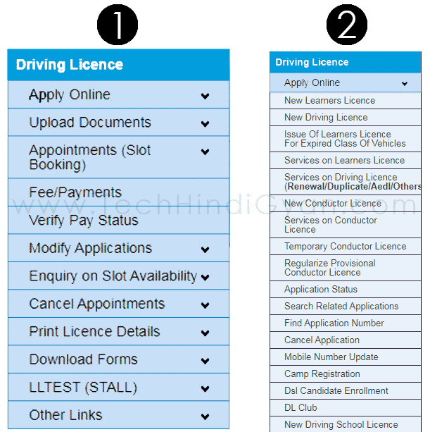 How to Online Apply Driving Licence - Click on Arrow in Apply Online Section and then Click New Learners Licence