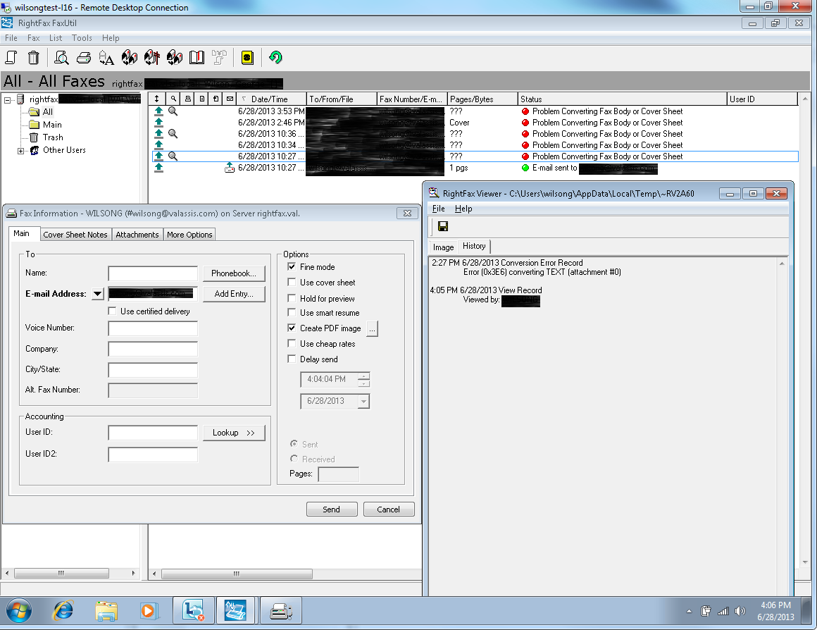Life 24Seven RightFax "Problem Converting Fax Body or Cover Sheet"