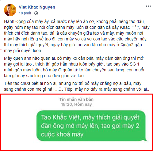 Khắc Việt tuyên bố đến tận nhà Vũ Khắc Tiệp để giải quyết vì đấu đá nhau trên mạng