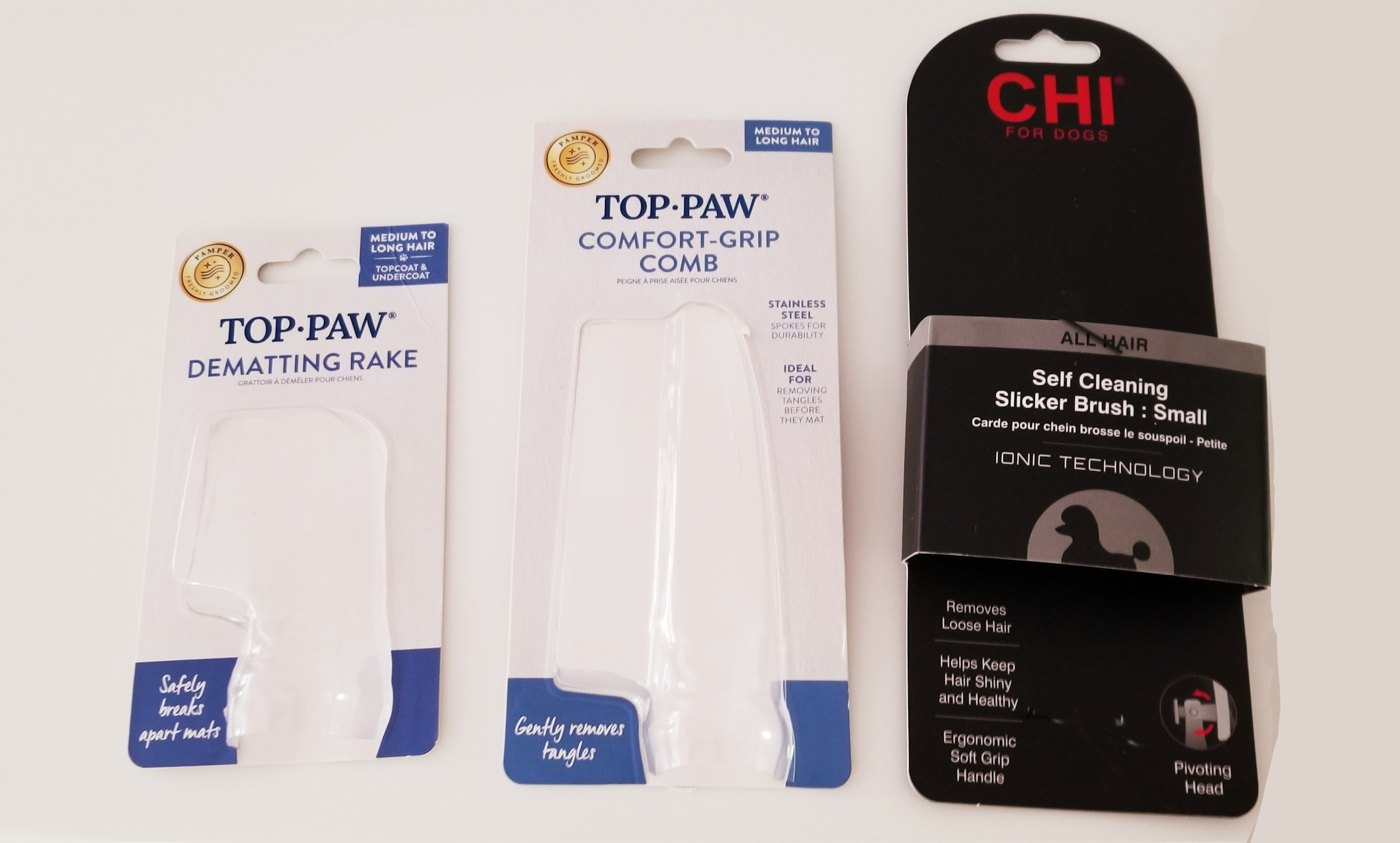 Top Paw Dematting Rake Top Paw Comfort-Grip Comb Chi Self-Cleaning Slicker Brush Small