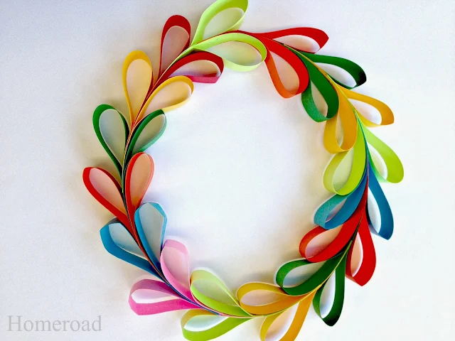 multi colored paper heart wreath