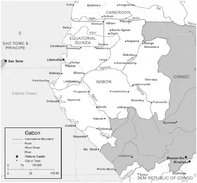 image: Black and white Gabon map