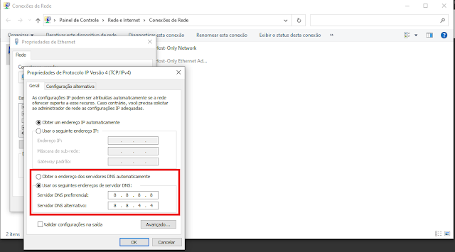 Imagem: Amostra de definição do DNS do Google