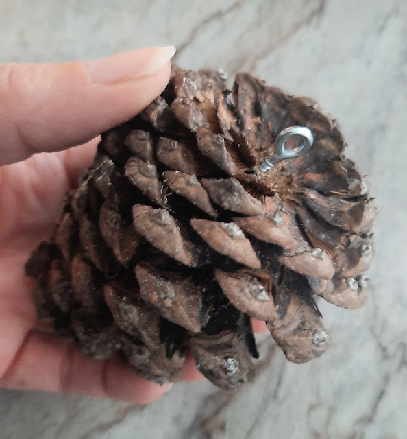 hang pinecones with an eye screw