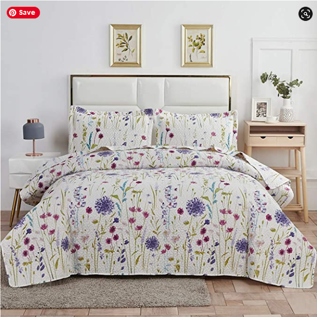 Floral Quilts Set Lightweight Summer Bedspreads Full/Queen Size,3Pcs