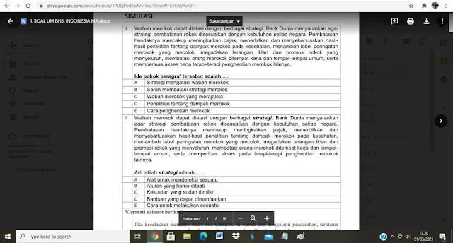 Contoh Soal Ujian Madrasah (UM) Bhs. Indonesia MA