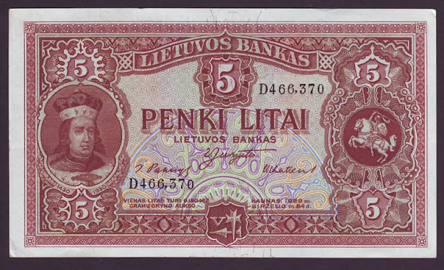 LITHUANIA currency 5 Litai Commemorative banknote Vytautas the Great