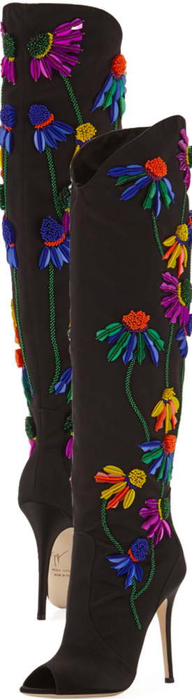 Giuseppe Zanotti Floral-Embroidered Peep-Toe Satin Boot