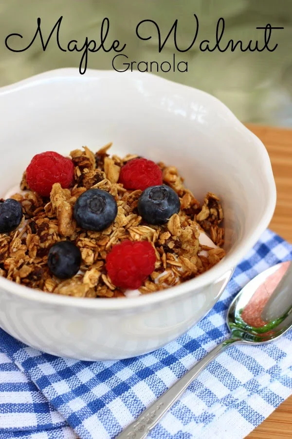 Maple Walnut Granola:  Delicious homemade granola could not be any easier or healthier!  #glutenfree #breakfast #granola