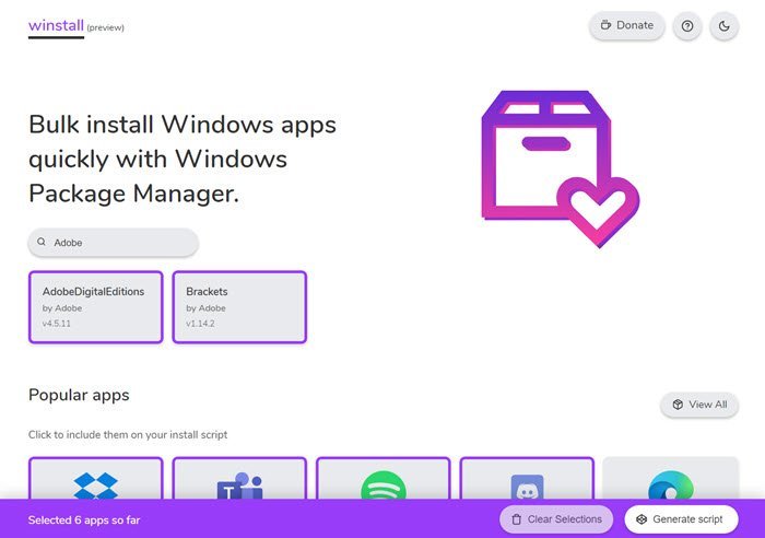 Winstall을 사용하여 Windows 앱 대량 설치