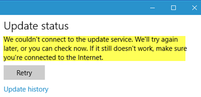 We konden geen verbinding maken met de updateservice