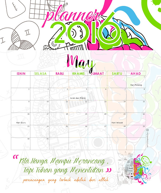 Planner 2016 free printing , grafik berwarna