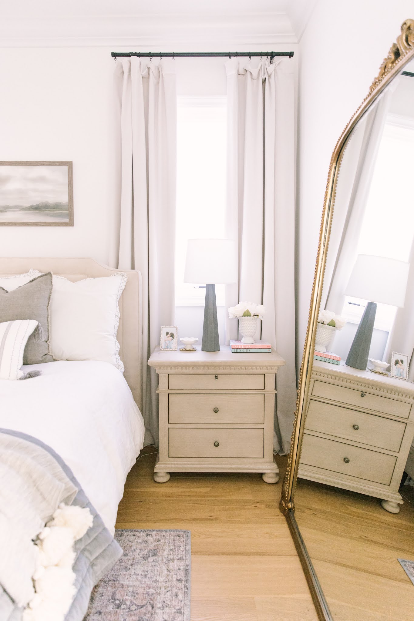 neutral nightstand styling