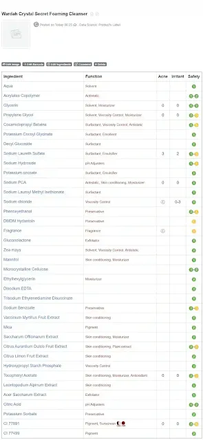 Ingredient Wardah Crystal Secret Foaming Cleanser Cosdna