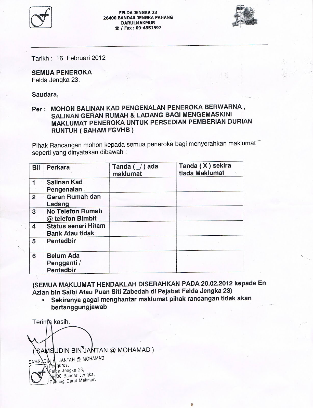 Contoh Surat Tukar Nama Tanah