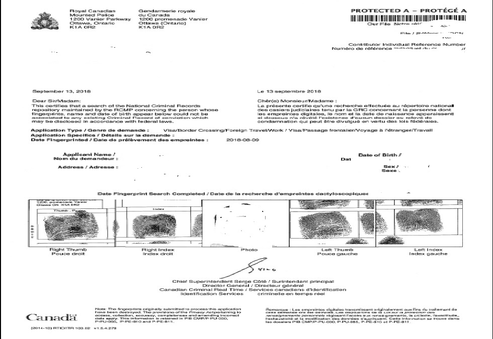 GA GLOBAL APOSTILLE 글로벌 아포스티유 RCMP Criminal Record Check