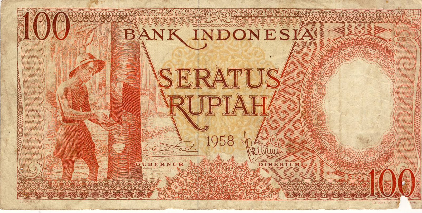  Uang kertas  kuno Indonesia pecahan Rp 100 seratus 