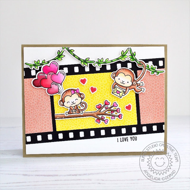 Sunny Studio Stamps: Love Monkey Fall Flicks Filmstrips Love Themed Card by Angelica Conrad
