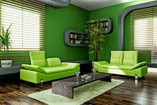 sala en verde y gris