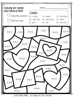 valentine's day color by number multiplication