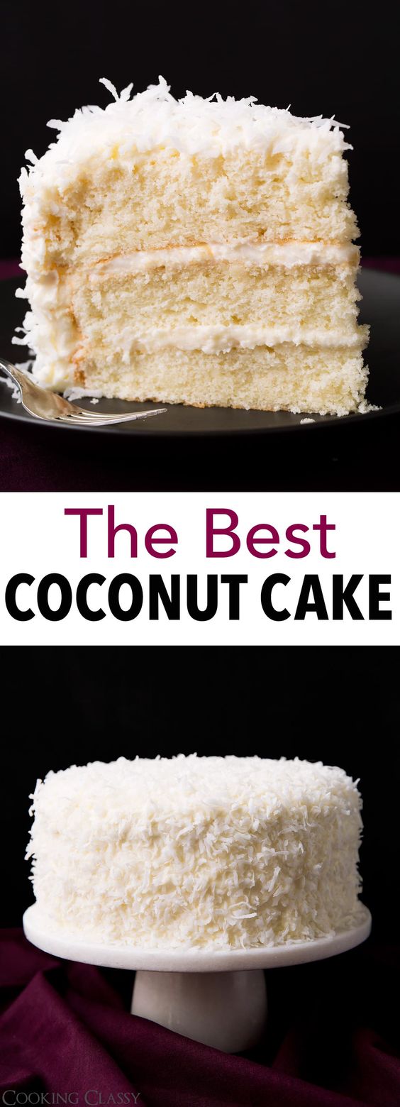 This Coconut Cake is one of the best cakes you'll ever make! It's light and fluffy, it's brimming with sweet coconut flavor and it's finished with a rich and creamy cream cheese frosting. It's been a reader favorite recipe for years and it's one of my my families favorites! #coconutcake #cake #christmas #dessert #easter #birthday