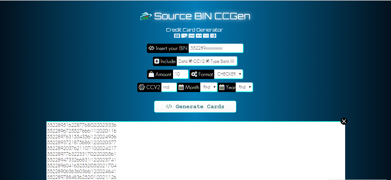 New Credit Card Generator By Source bin cc Source BIN CC