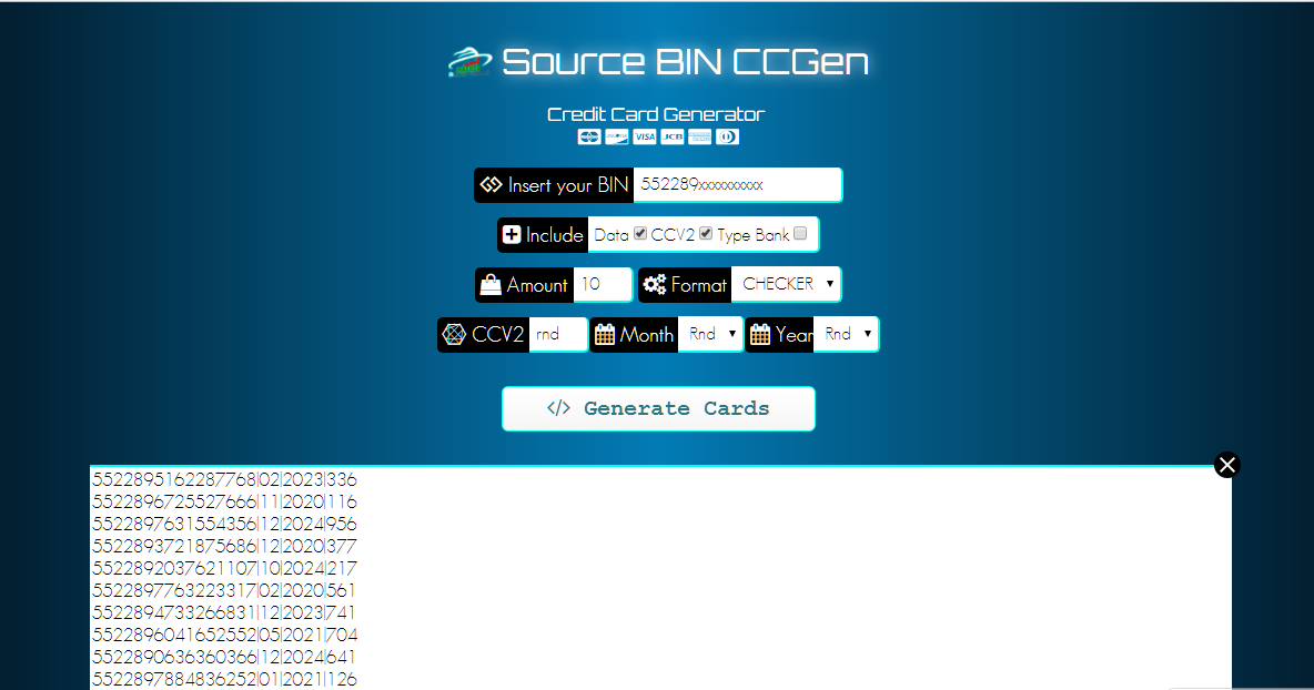 New Credit Card Generator By Source bin cc Source BIN CC