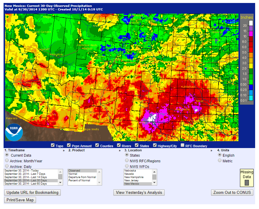 Record Setting SE NM Rainfall Totals Sept 2014.