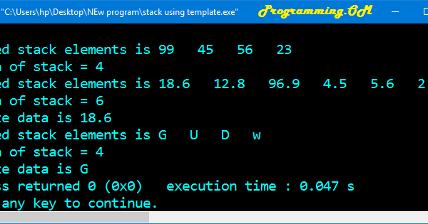 Program in C++ to implement stack Using Template feature.