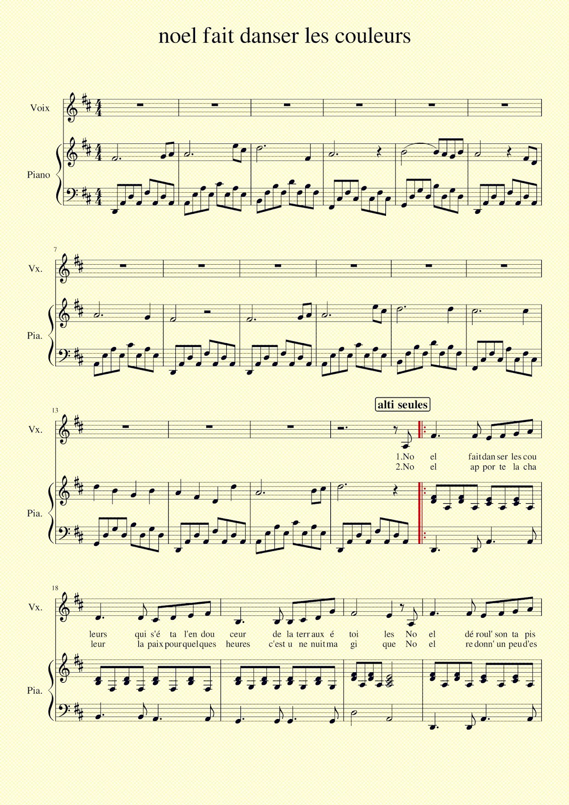 Chorale Rayon de Soleil: Partitions pour Noel